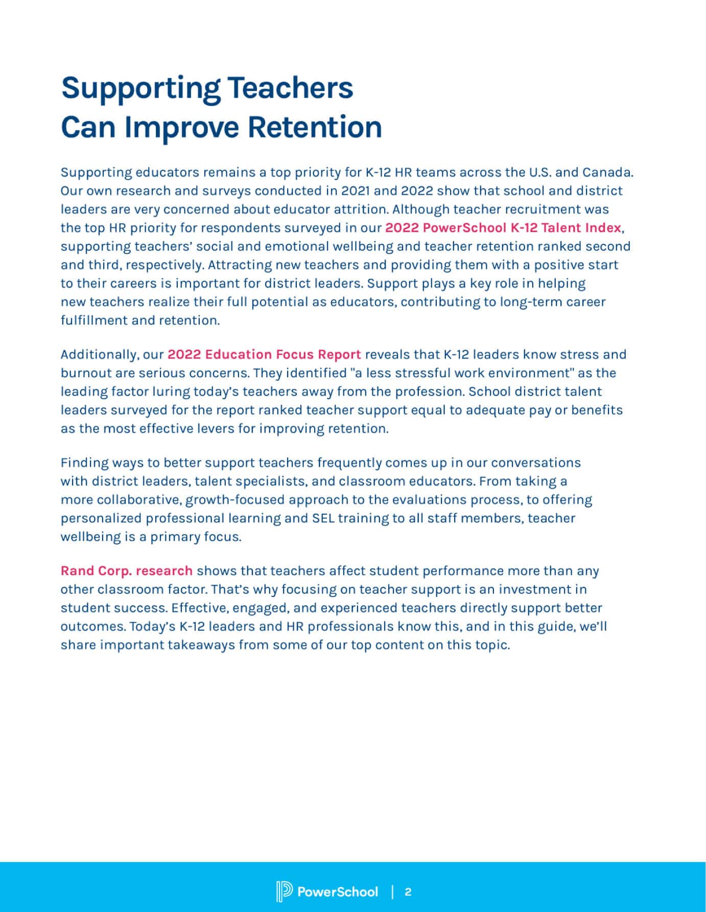 Improving Teacher Support and Retention PowerSchool